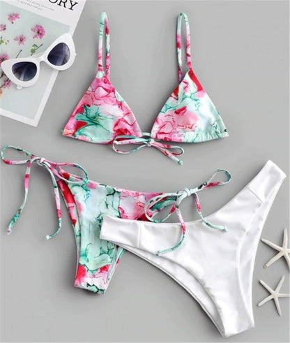 AliExpress Ins New Swimwear Women's Three-Piece Set Solid Color European and American Sexy Split Swimsuit Bikini