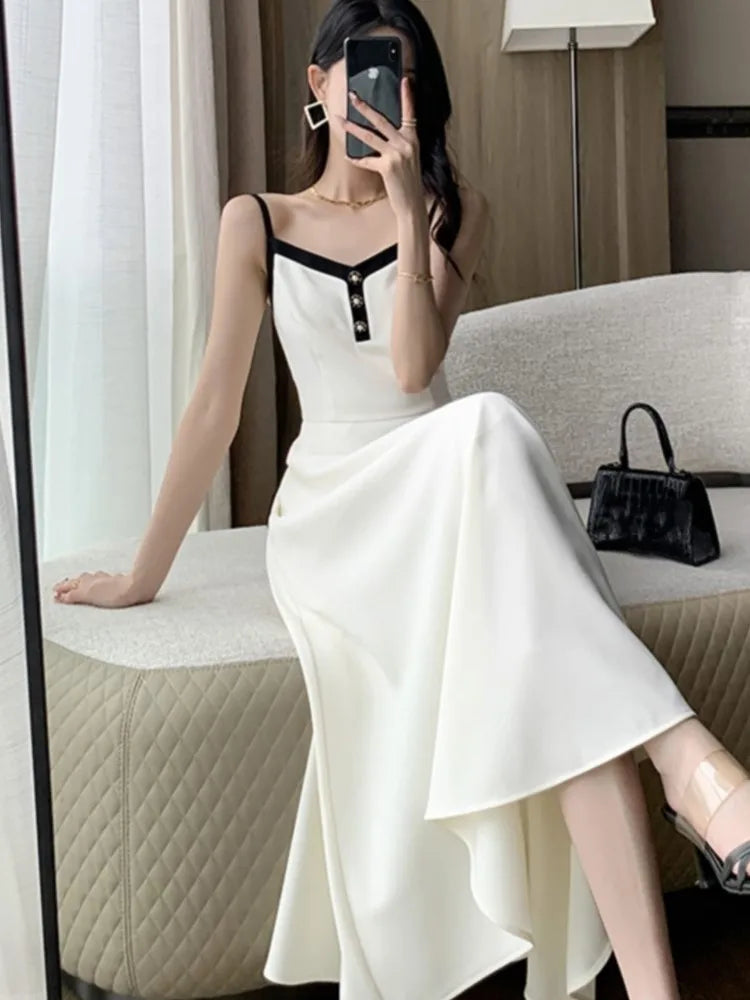 Elegant 2-Piece Dress Set for Lady Short Coat A-Line Midi Camisole Dresses Slim Korean Fashion Female Suit Spring Autumn New